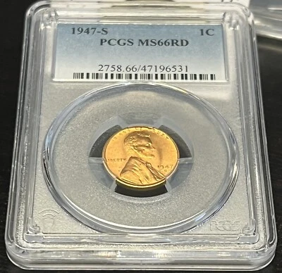 1947-S LINCOLN WHEAT CENT PCGS  GRADED MS66 RED ACTUAL COIN SHOWN #G343 - Image 1 of 2