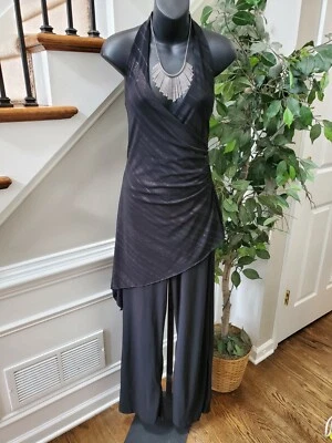 Black Womens Polyester Halter Neck Sleeveless Wide Legs Casual Jumpsuits - Image 1 of 4