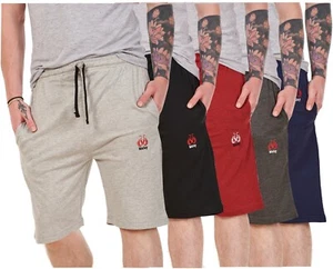 Mens Jersey Shorts Cotton Lightweight Branded Side Pockets Plain Gym Holiday - Picture 1 of 28