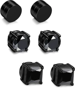 3 Pair Men Women Stainless Steel Magnetic Stud Earrings Non Piercing Clip on US - Picture 1 of 9