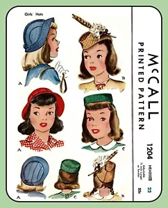 Pastillero Fascinator patrón sombrero damas niñas McCall 1204 de colección 1945 21,5-22,5 - Imagen 1 de 5
