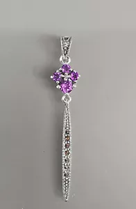 9923044-d Silber-Anhänger Amethyst Markasiten 1x6,5cm 925er Silber wie neu - Bild 1 von 2