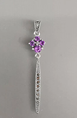 9923044 Ciondolo Argento Ametista Marcasiti 1x6, 5cm 925er Argento come Nuovo - Immagine 1 di 2