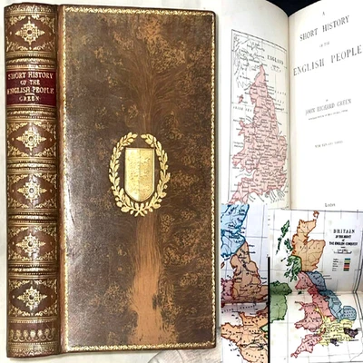 1905 SHORT HISTORY ENGLISH PEOPLE JOHN GREEN FULL LEATHER COLOR MAPS WAR MILITAR Foto 1 de 4