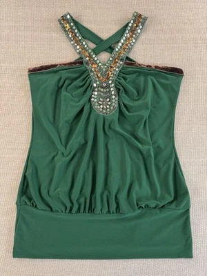 Camiseta sin mangas Vanity de colección verde lentejuelas Y2K para mujer ropa de club nocturno llamativa capa de discoteca Foto 1 de 4