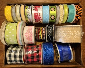 Lot Craft Ribbon Assortment 24 Rolls Spools Decorative Some Wired New & Used - Picture 1 of 3
