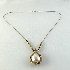 VTG 14KT Yellow Gold Real Pearl & Diamond Pear Shaped Pendant 18K Italy Chain - Picture 1 of 19