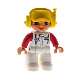 1x Lego Duplo Figure Man White Hat Baseball Cap Yellow Headset Octane 6143 47394pb160