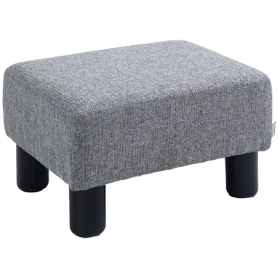 HOMCOM Chic Linen Fabric Footstool Ottoman Cube with 4 Plastic Legs Grey - Image 1 of 4
