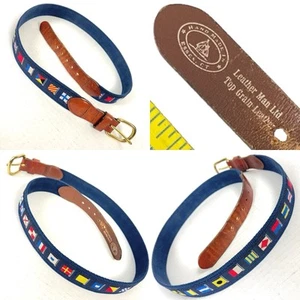 Leather Man Ltd Nautical Flags Mens Belt size 34 Essex CT USA Made Brass Sailing - Picture 1 of 11