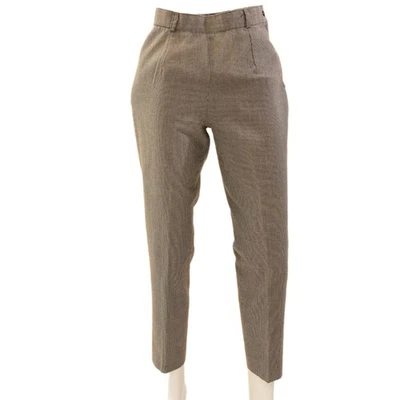 Pantalones de pierna recta de algodón microplaid marrón vintage años 70 para mujer 2 cintura alta ModXS Foto 1 de 4