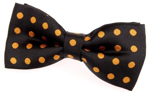 Classic Polka Dots Woven Microfiber Pre-tied Bow Tie (4.5") Black With Gold Dots Foto 1 de 1