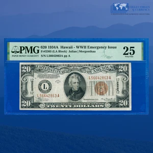 Fr.2305 1934A $20 FRN Brown Seal "HAWAII" Emergency Issue WWII, PMG VF 25 #42863 - Picture 1 of 3