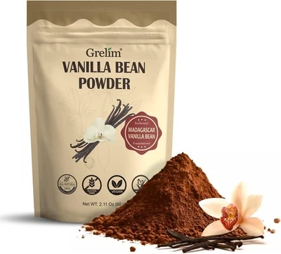 GRELIM 🔥PACK OF FIVE🔥100% Pure Ground Madagascar Vanilla Powder 2.11 Oz No Additives