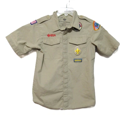 Camisa juvenil Boy Scouts of America BSA bronceada ventilada parche grande manga corta Foto 1 de 4