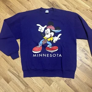 Vintage Disney Sweatshirt Mens Large Purple Mickey Mouse Velva Sheen Minnesota - Picture 1 of 6