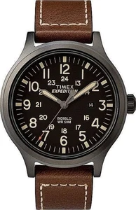 Timex Expedition Scout 40mm Black Dial Brown Leather Strap Field Watch TW4B11300 - Picture 1 of 7
