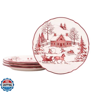 Bico Toile De Jouy Winter Wonderland Scalloped Salad Plates Set of 4, 8.75 In - Picture 1 of 5