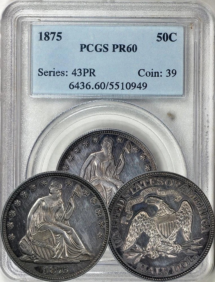1875 Liberty Seated Half Dollar / 50C PROOF PCGS PR-60. Mintage-700. Old Slab! - Image 1 of 1