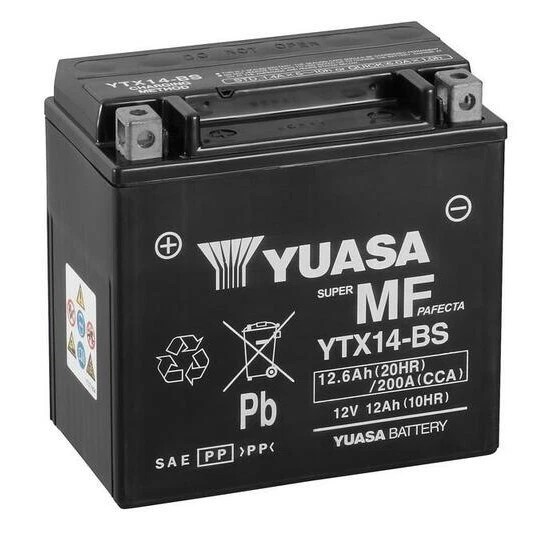 Yuasa YTX14-BS 12V 12Ah Batterie pour Moto - Noire