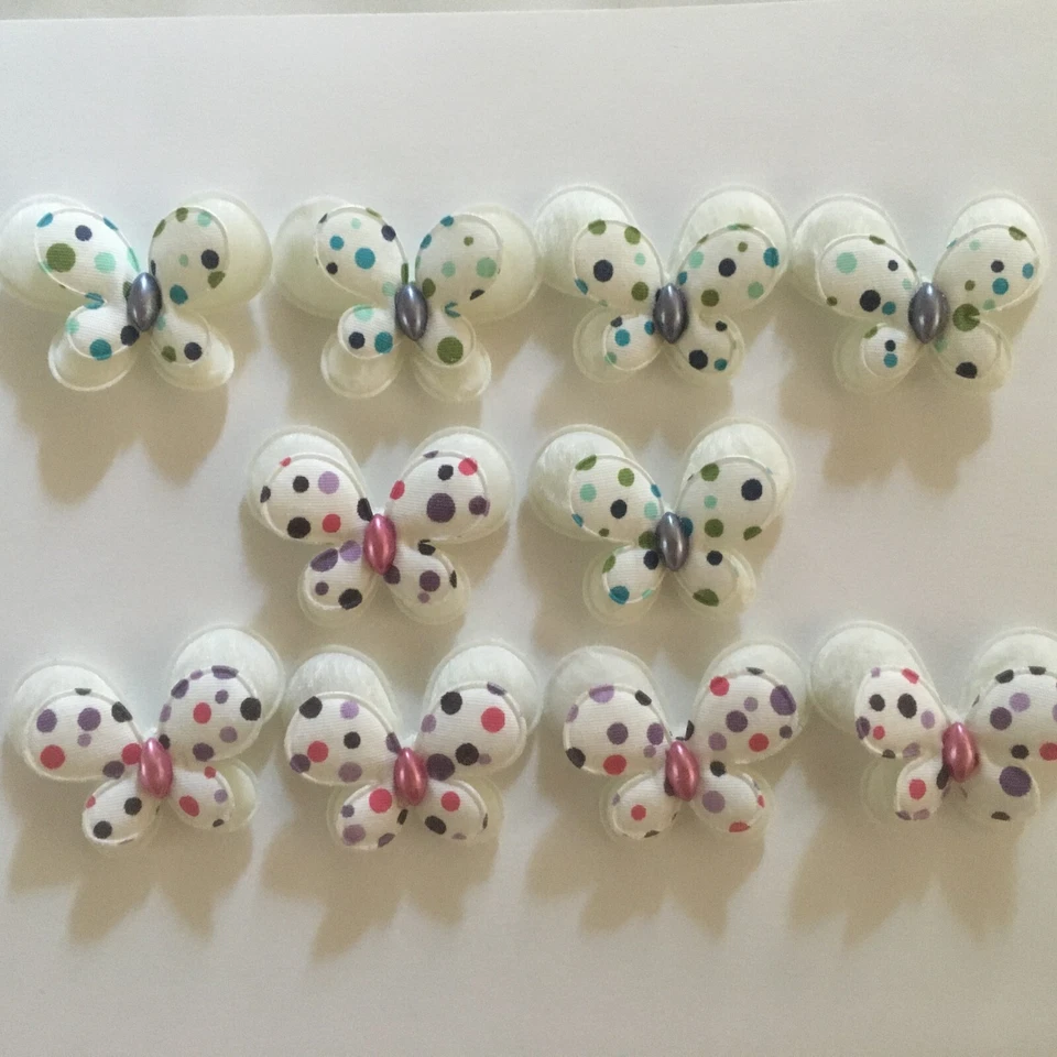 Butterfly 10pc 2-Layer Fabric Applique Embellishments- Hair Clip, Sewing, Crafts - Image 1 of 1