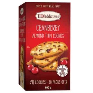 2 xThin Addictives, Almond Thin Cookies Cranberry, 90 cookies total 690g/24.3 oz - Picture 1 of 3