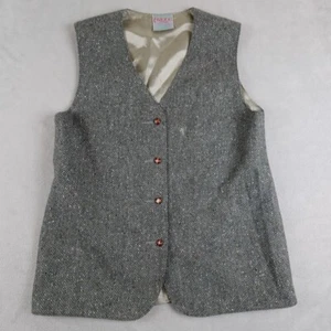 Triona Design Vest Womens L Gray Ireland Wool Herringbone Tweed Button Front - Picture 1 of 20
