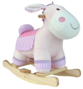 SCHAUKELPFERD SCHAUKELTIER Esel Stofftier Kuschel-Tier Baby Schaukel Plüsch rosa - Bild 1 von 5