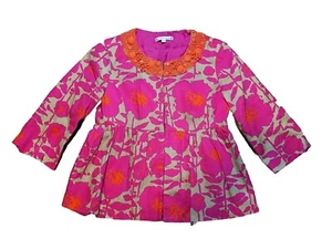 Nanette Lepore Womens Blazer Jacket Pink Green Fully Lined Embellished Sz 2 - Picture 1 of 5