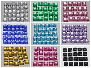500 Pcs Acrylic Flatback Faceted Square Rhinestone Gems 6X6mm Color Choice - Picture 1 of 17