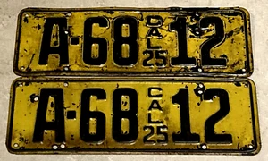 1925 California Nummernschilder SCHÖNES PAAR Registrieren Sie sich für Ihr Auto! A 6812 DMV klar - Bild 1 von 4