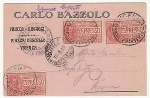 Regno d'Italia - Cartolina espresso con tre valori 25 cent. del 1903 per Verona - Picture 1 of 1