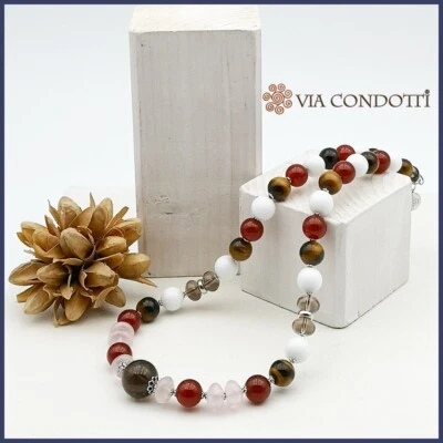 Collana in Pietre dure Naturali multicolore e argento 925 girocollo da donna - Immagine 1 di 4