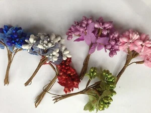 10 Small Mulberry Stems Artificial Flowers Stamens Wedding Scrapbooking Craft - Picture 1 of 10