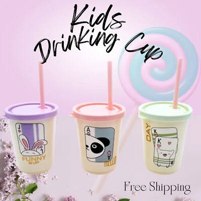 Pacote com 3 canecas fofas de plástico para crianças 10 oz com canudo frete grátis - Imagem 1 de 4