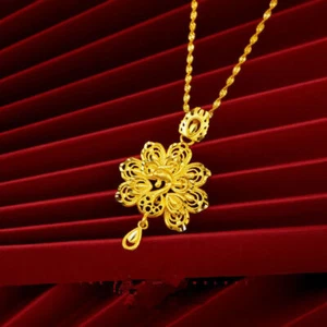 Wedding Jewelry K Yellow Gold Plated Fancy Peacock Women Pendant Necklace 18" - Picture 1 of 5