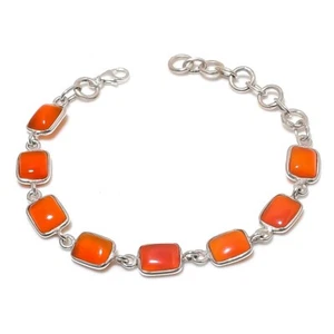 Carnelian Gemstone Chain Hook Wedding New Bracelet Jewelry Solid Sterling Silver - Picture 1 of 8