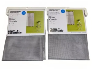 2 Panels Lot Room Essentials Gray Sheer Lightweight Window Curtain Panel 60"x63" - Picture 1 of 9