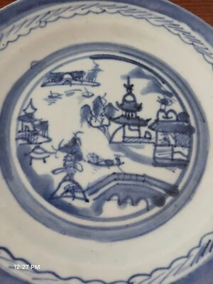 Chinese Porcelain Canton Blue & White Plate - Antique Export Qing - Image 1 of 4