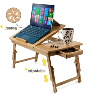 Lap Desk 21" x 13",Nature Bamboo Folding Laptop Desk,Bed Tray Table for Computer - Picture 1 of 9