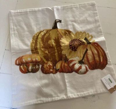 POTTERY BARN PUMPKIN SUNFLOWER  Embroidered PILLOW COVER 20"  FALL Harvest - Image 1 of 4