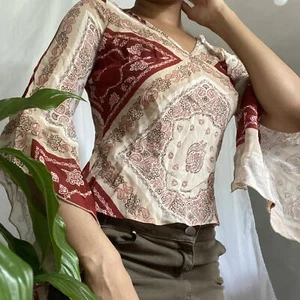 Vintage New Look flared sleeved patterned boho festival top size Small Medium - Picture 1 of 7