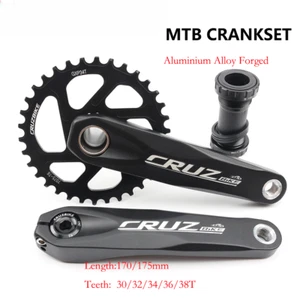 170 175mm MTB Bicycle Crankset Chainring Black Round 30 32 34 36 38T with Bottom - Picture 1 of 40