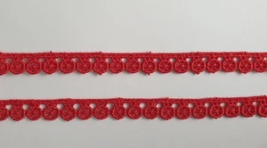 3 Yards Red 1cm Wide Embroidered Scallop Edge Lace Trim Guipure Sewing,Craft - Picture 1 of 2