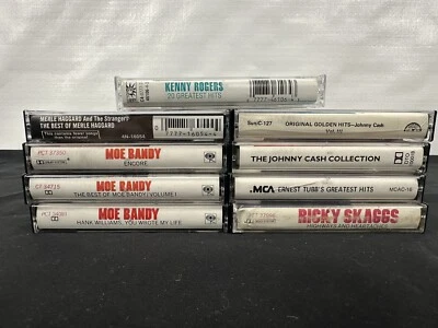 9 Classic Country Music Cassette Tapes Moe Bandy Johnny Cash Kenny Rogers Merle - Image 1 of 3