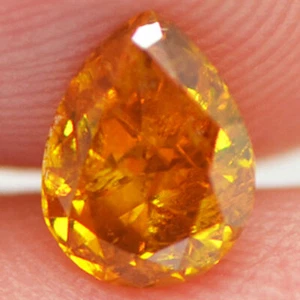 Pear Shape Diamond Fancy Orange Color Loose Natural Enhanced 0.72 Carat SI2 - Picture 1 of 10