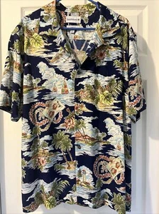 Camisa Saddlebred Hawaiian SS Hombres Talla XL Tree Island Botón Piña Azul - Imagen 1 de 8