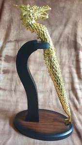 Drachenkopf Brieföffner mit Scheide & Ständer, Drachen, Stainless, Goldfarben - Picture 1 of 12