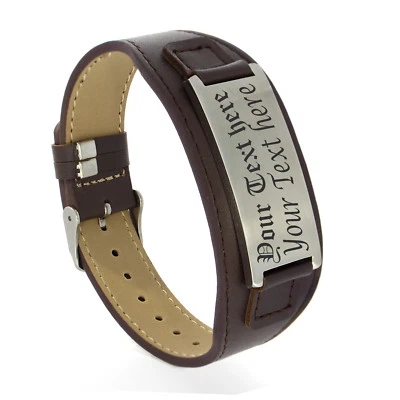 Personalized Laser Engraved Custom Text Name ID Leather Bracelet for Men women  - Image 1 of 4