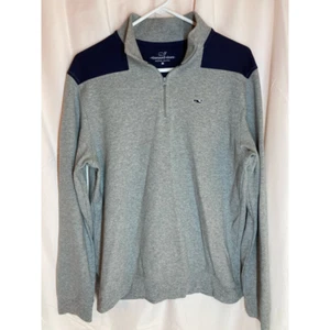 Vineyard Vines Mens Pullover Sweater Blue Mock Neck 1/4 Zip Cotton Knit Peru M - Picture 1 of 4